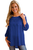 Sexy Royal Blue Crochet Detail Long Sleeve Babydoll Top